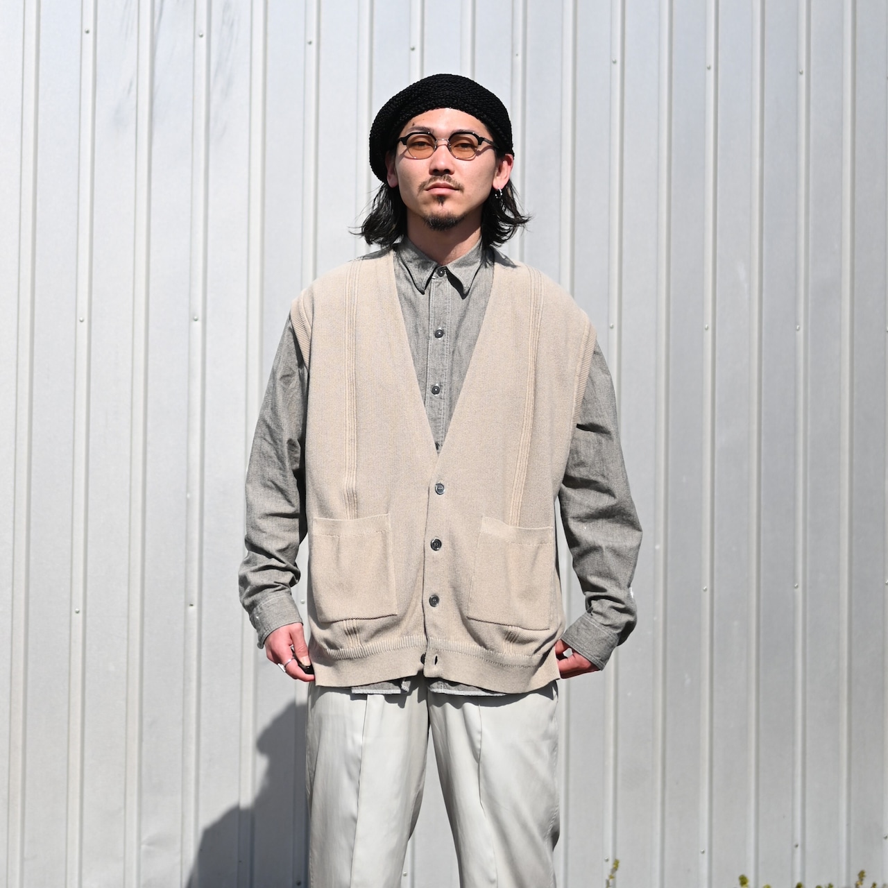 INTERIM(インテリム)MILK PAINT VINTAGE WASH BLACK SHUTTLE CHAMBRAY HYPER BIG US NAVY WORK SHIRT TYPE2