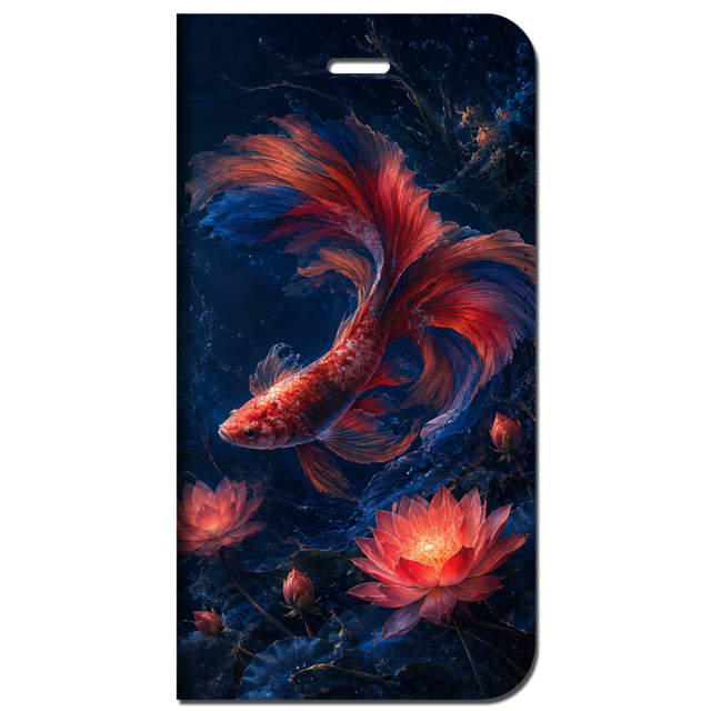 iPhone対応 スマホ 手帳型ケース 夏 闘魚 金魚 ベタ 睡蓮 コーラルレッド 深海色 トロピカル モード クール 漆黒 エッジ 高級感 メンズ ダーク 夏 ギフトスマホケース スタンド 【iPhone17 / iPhone16e / iPhone16 他 iPhone各機種対応】 |iasmmn05