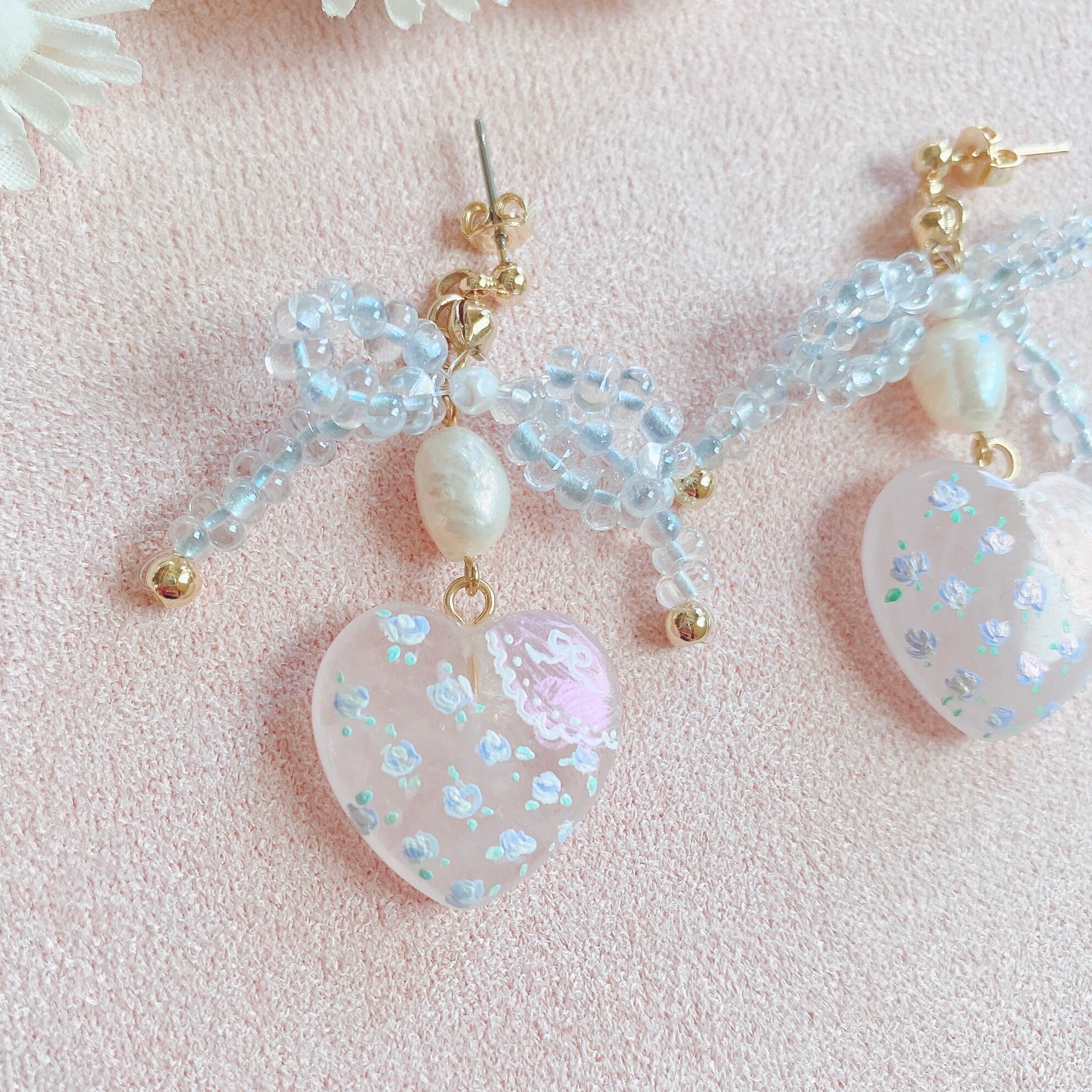 Snowing winter hand painted earrings (BLUEピアス）