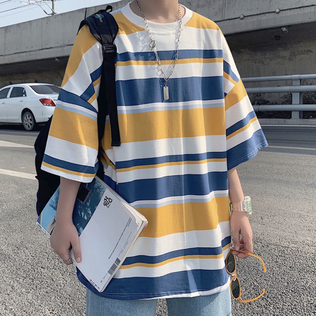ビックシルエットマルチボーダーtシャツ 韓国ファッション通販 Nosweat
