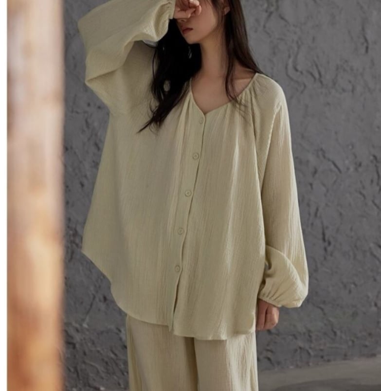 【現品限りsale Mサイズ限定】cotton100 over size v-neck cardigan style pajamas p1515