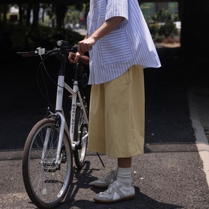 ワイドレッグ7分丈薄手ナイロンパンツ　0713