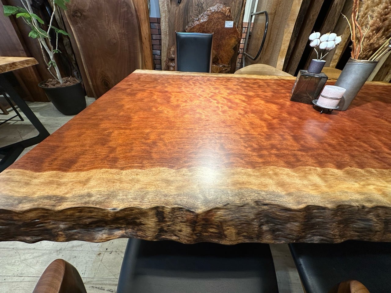 玉杢】ブビンガ_2100×1020-1100×60_浅草本店_テーブル天板/一枚板