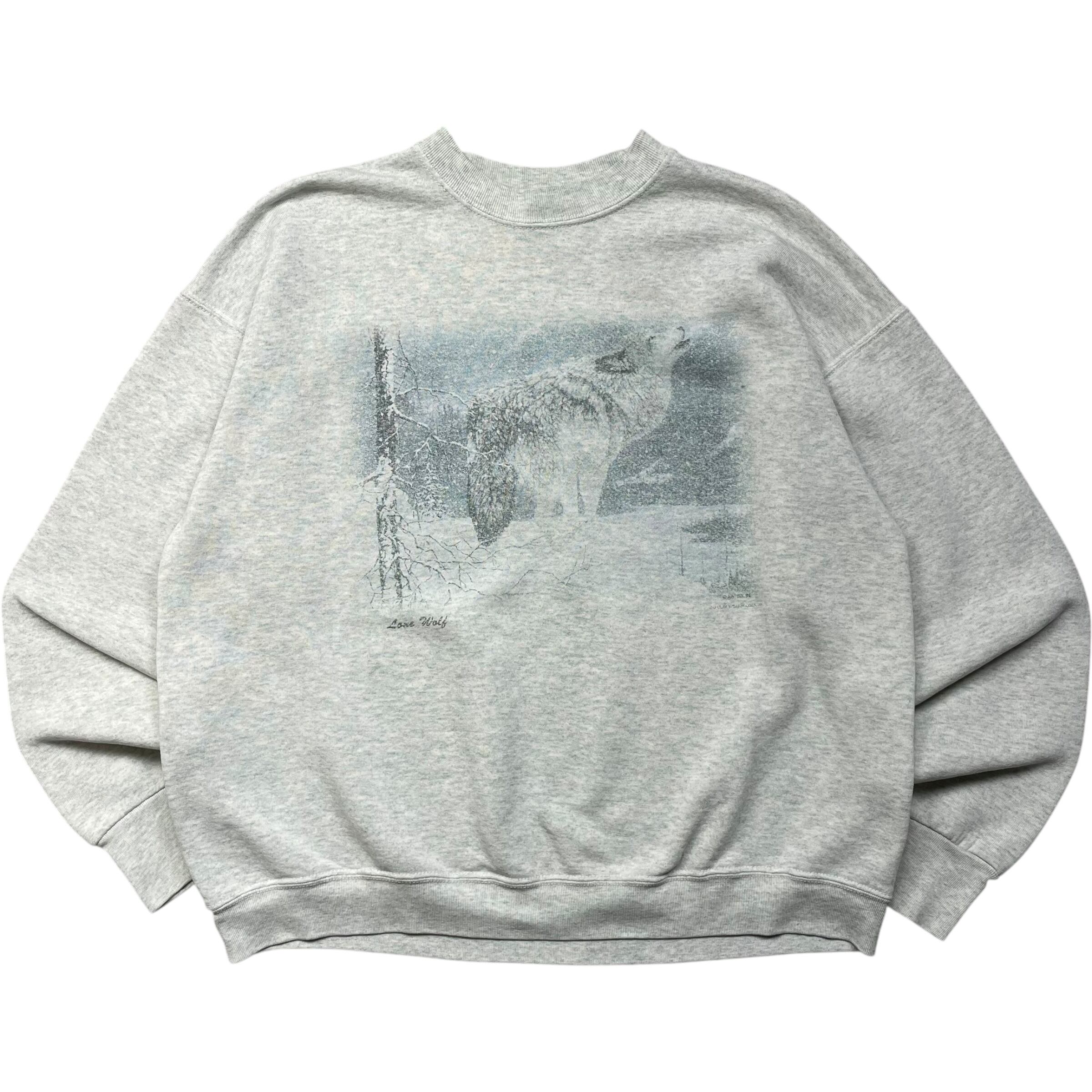 《XL》 FRUIT OF THE ROOM フルーツオブザルーツ スウェット オオカミ プリント グレー no.5540