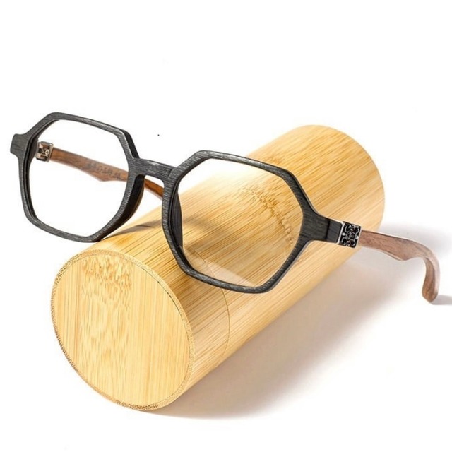 【TR2575】Wooden temple glasses - Logo Square