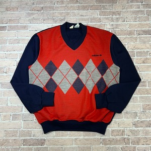 1970s~ adidas ARGYLE V-NECK ACLYLIC SWEATER FRANCE