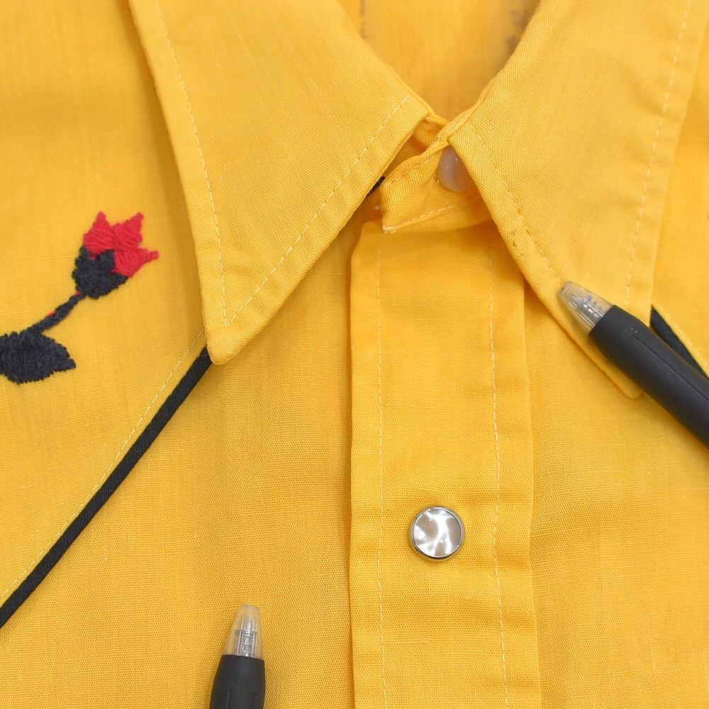 70s USA製 薔薇刺繍 パイピング デザイン 半袖ウエスタンシャツ Rau