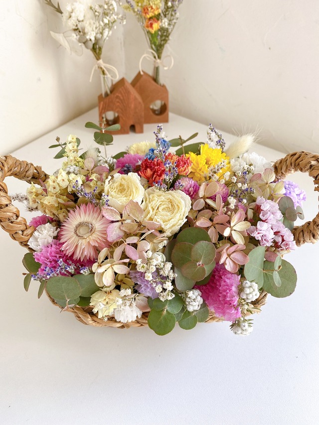 ドライフラワー フラワーバスケット 春色花籠 母の日 | Ayakaiflower 