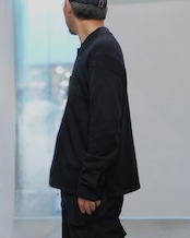 MAYKAM - Knit Shirt :Black|ワイルドシルク混/度詰め編み/ヨーク&カフス編地切替/立体袖