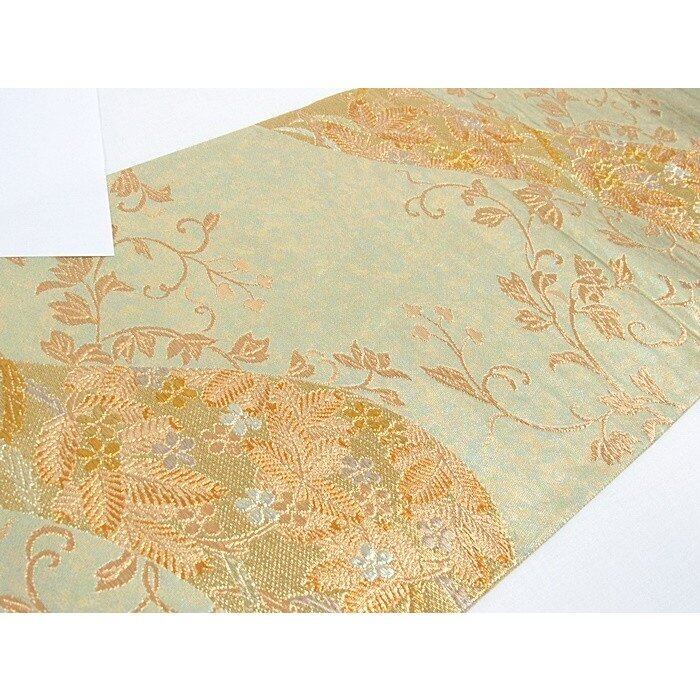 錦袋帯 正絹 波取りに松梅に唐草文 金/淡グリーン系 美品 | kimonoアン powered by BASE