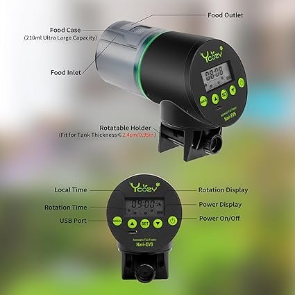 Ycozy 魚自動給餌器 二代 USB充電式 湿気防止 水族水槽用タイム