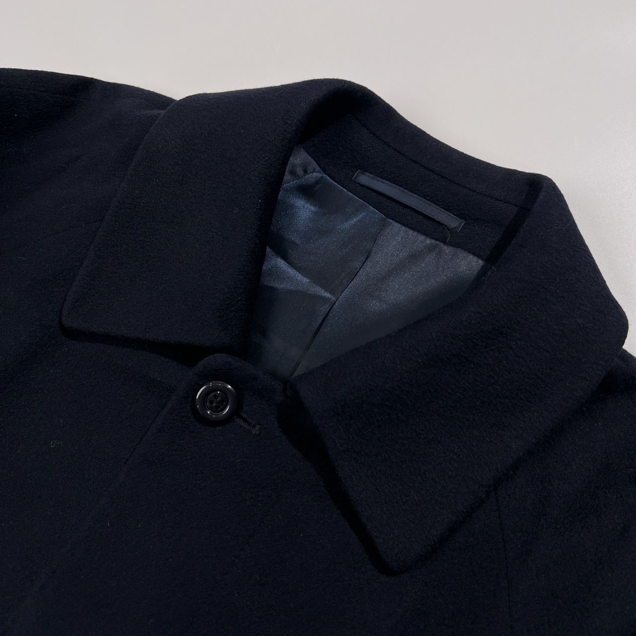 カシミヤ100% PURE CASHMERE 高級 ピュアカシミヤ ウール 比翼 ステンカラーコート サイズ M /メンズ/ネイビー