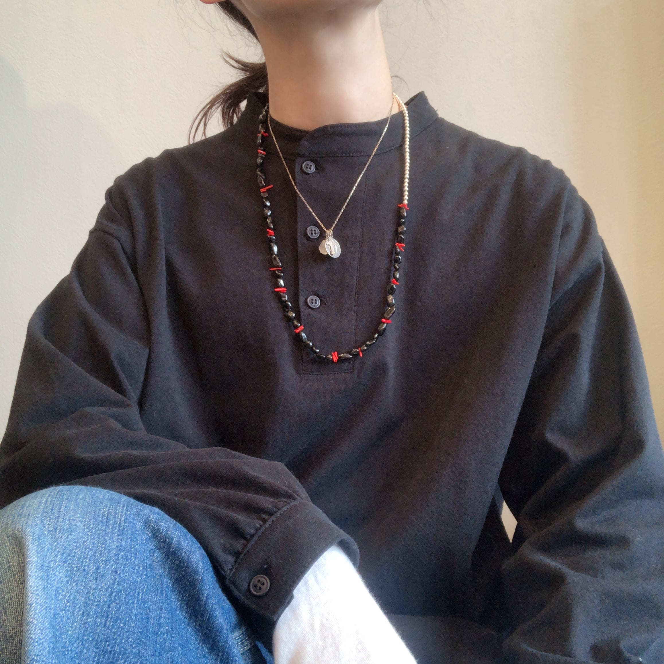 アクセサリー オニキスコーラルネックレスsilver925 ナバホパール