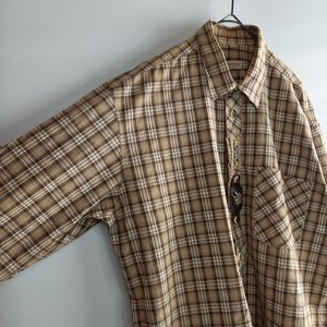 LANDHAUS　チロリアンシャツ　ドイツ古着　チェック　ベージュ　M