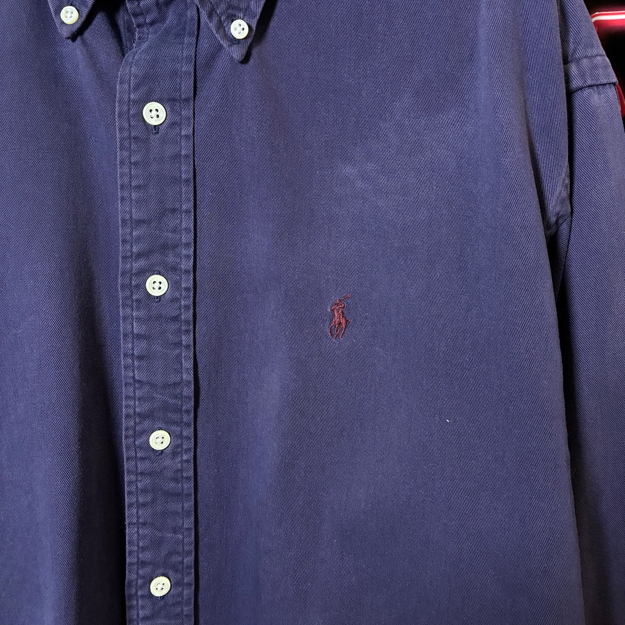 90s POLO RALPH LAUREN コットンBDシャツ 茄子紺 ネイビー バーガンディポニー