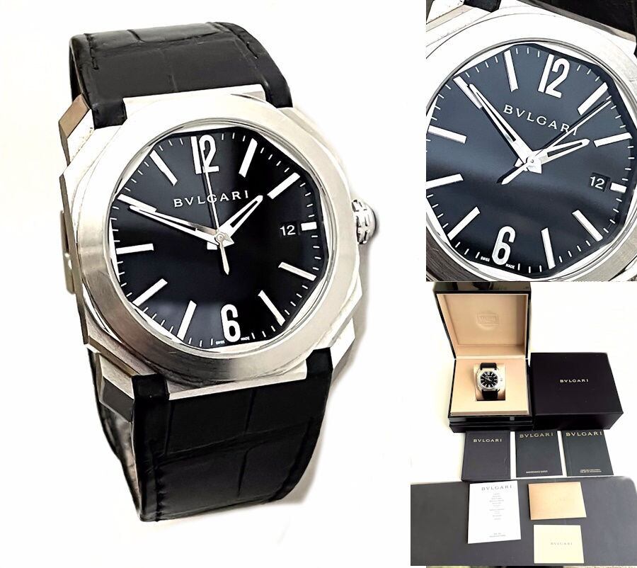 BVLGARI ブルガリ オクト ソロテンポ 38㎜ BGO38S 時計 クロコレザー 自動巻き 裏スケ シースルーバック ブラック 完備品