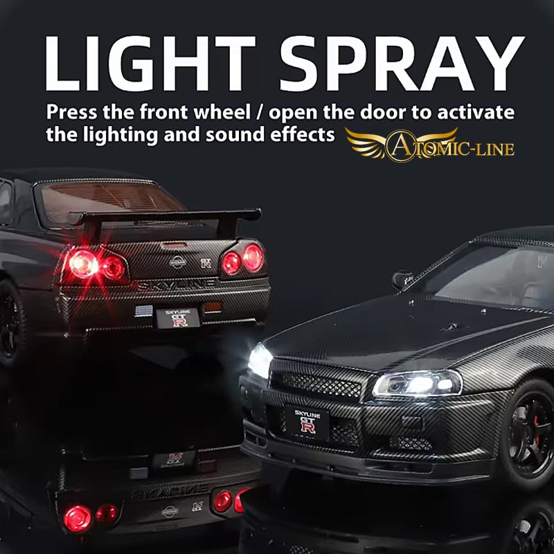 NISSAN GT-R R34 ミニカー 1/24 ライト点灯 エンジンサウンド 合金