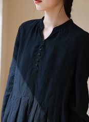 リネン風ギャザーワンピース ― ふわりと揺れる、大人ナチュラルワンピ ―