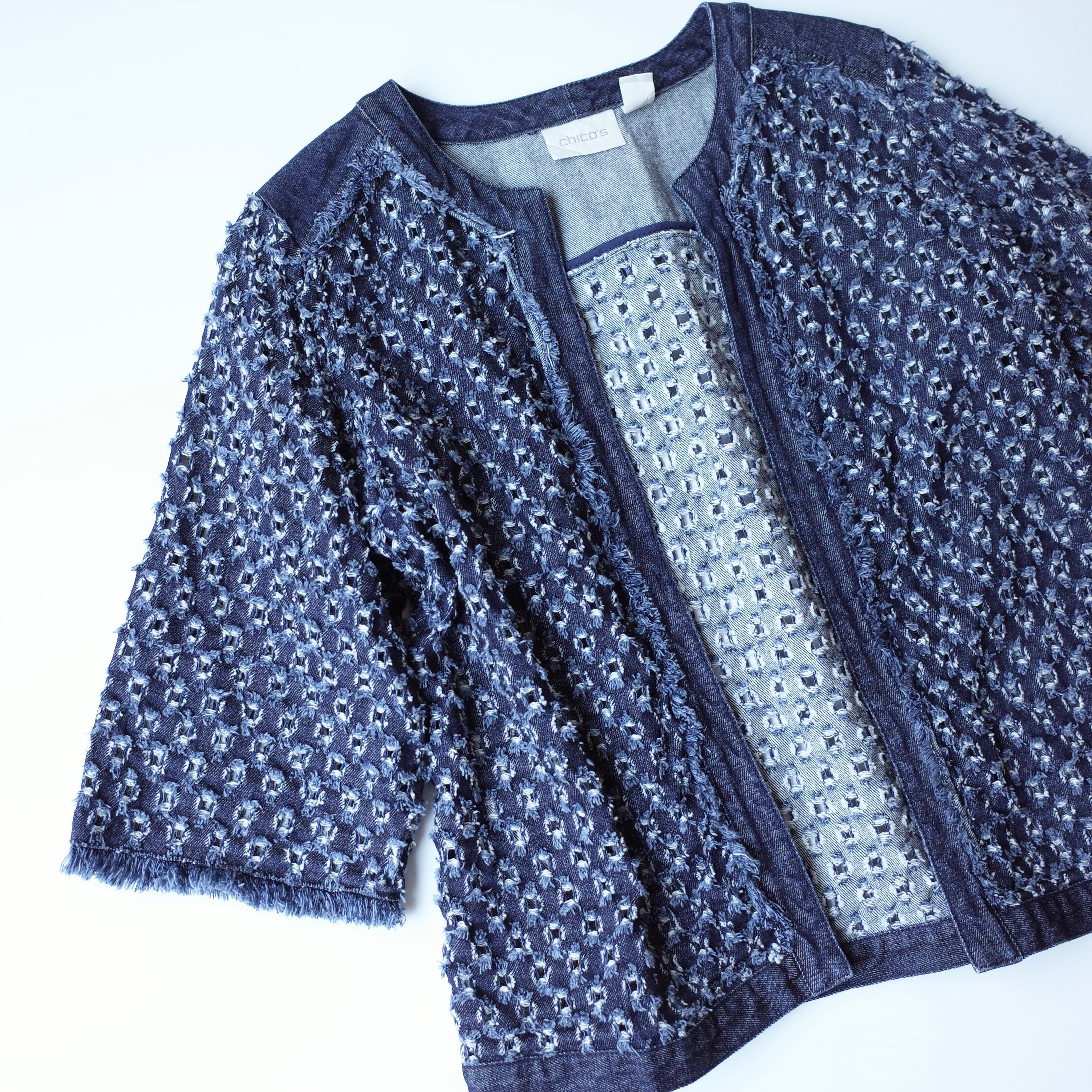 Chico's collarless denim jacket