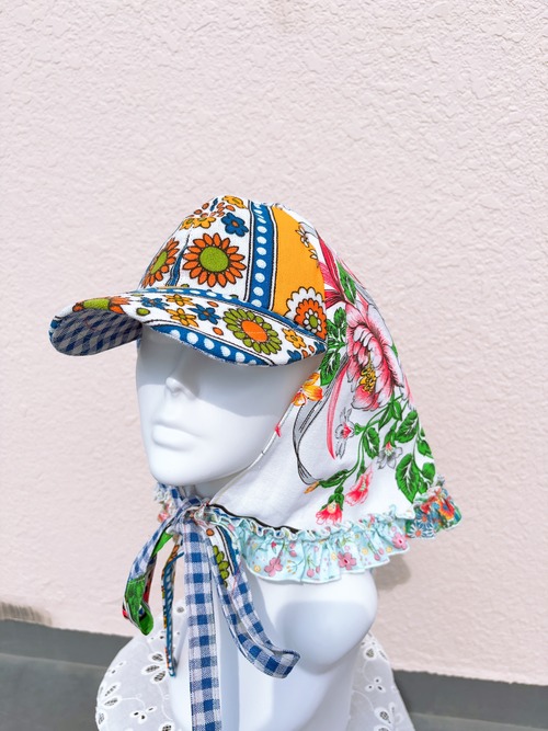 2wy babushka capレトロフラワーギンガム