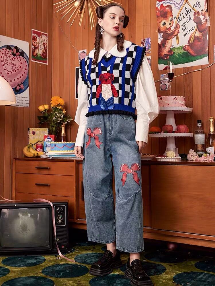 パンツ ボトムス 赤 リボン ズボン デニム ジーンズ | LOVEYsmileSHOP