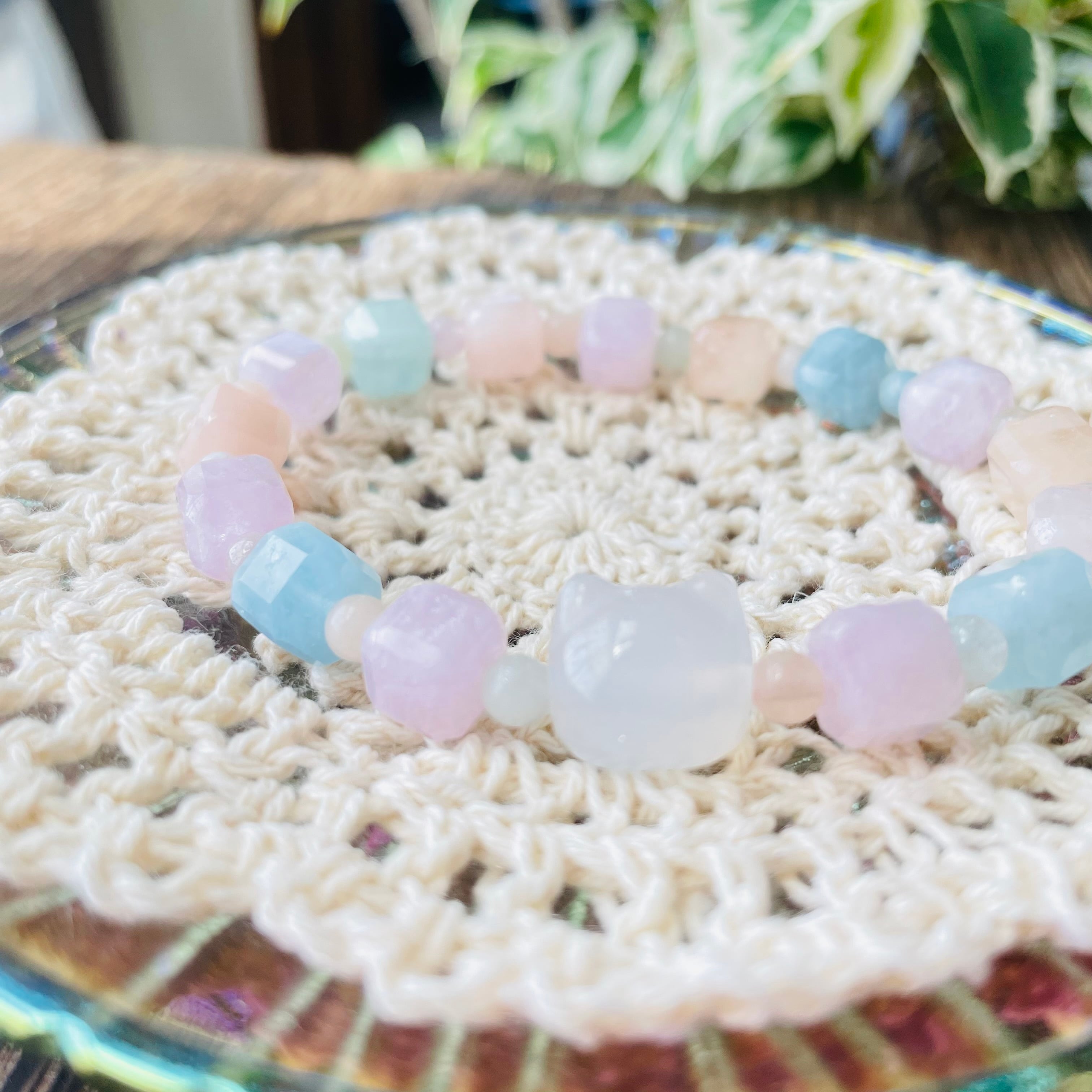 4338-⑱パワーストーン|ブレスレット|浄化・癒し| 猫雑貨 猫モチーフ 猫グッズ アクセサリー 天然石 3月誕生石 プレゼント ギフト レディース