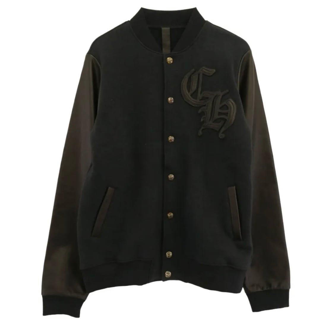 chrome hearts スタジャン ブラック CHROME HEARTS クロムハーツ JKT GRP NOT BOMBER CH ワッペンレザー