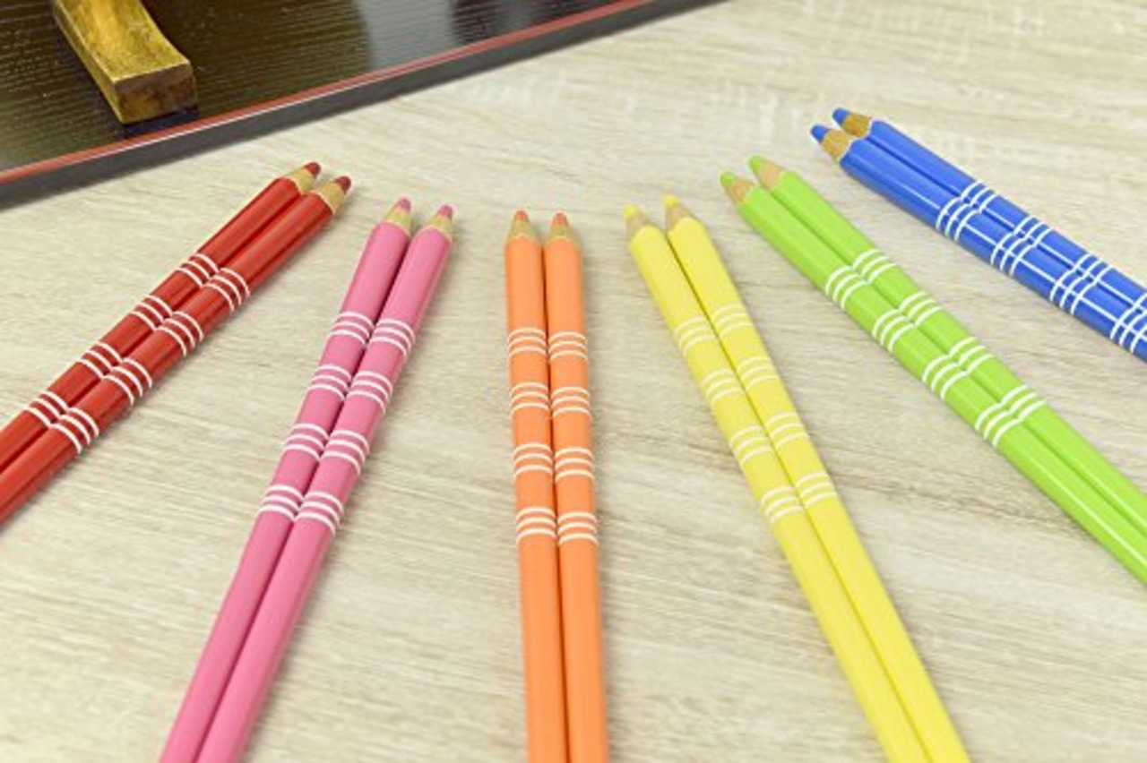 アオバ 箸 食洗機対応 天然木 色えんぴつ ボーダー 赤 18cm