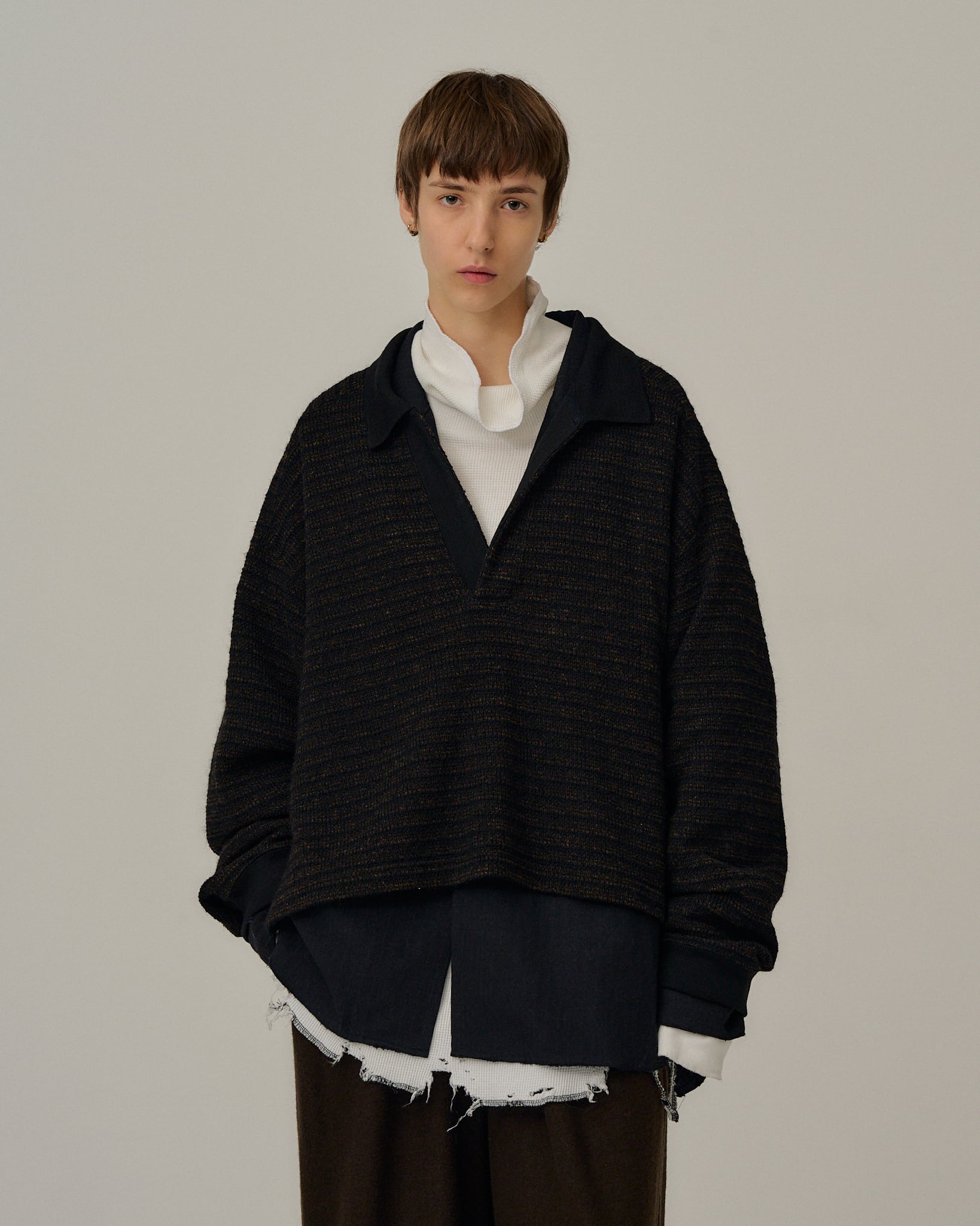 トップス ANCELLM /WOOL BORDER SKIPPER SHIRT 25AW ANCELLM /WOOL BORDER SKIPPER SHIRT 25AW