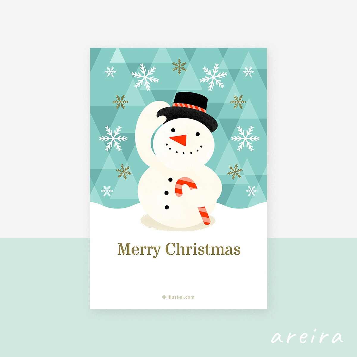 クリスマスカード 雪の結晶とスノーマンのおしゃれでかわいいイラスト イラスト ポストカード素材のオンラインショップ イラストareira 限定 イラストも販売中