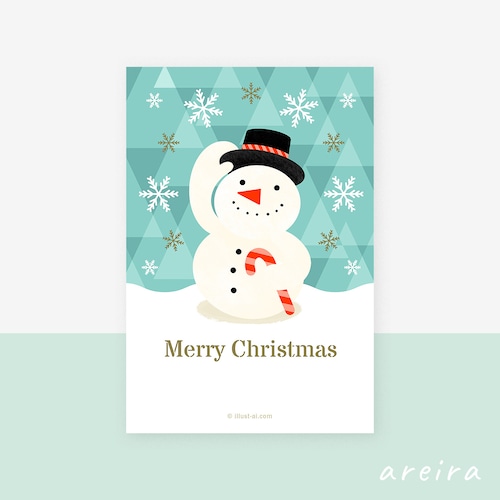 【クリスマスカード】雪の結晶とスノーマンのおしゃれでかわいいイラスト