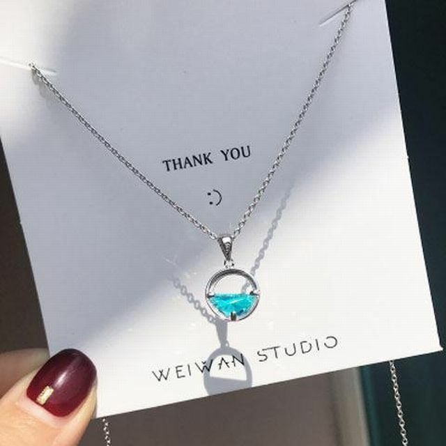 ネックレス レディース スターリングシルバー クリア ブルー 人工水晶 
