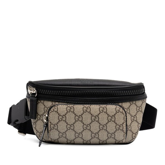 グッチ GGスプリーム ボディバッグ ウエストバッグ 779877 ベージュ ブラック PVC レザー レディース GUCCI 中古
