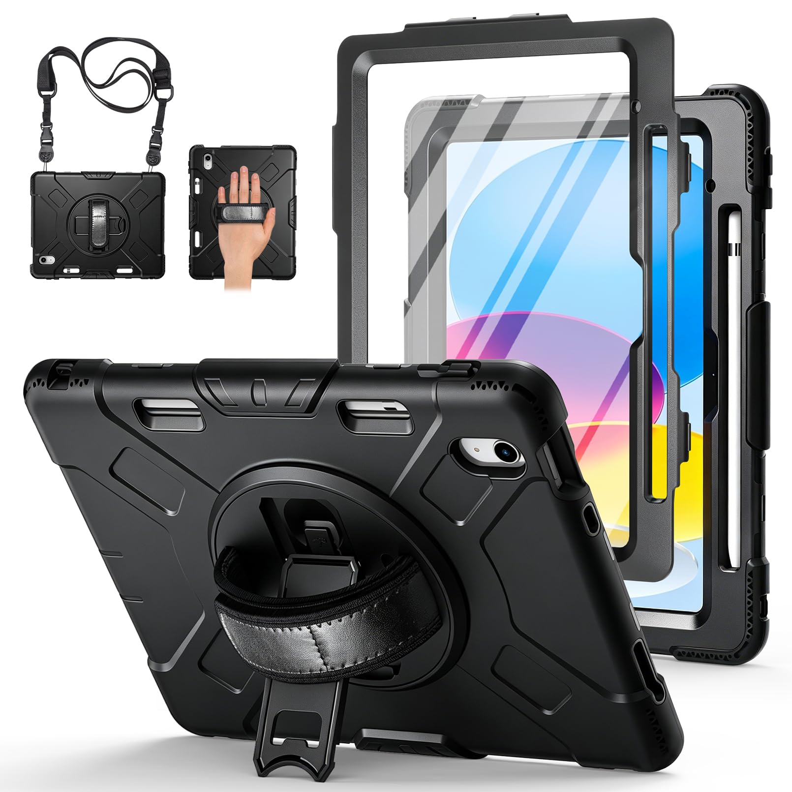 Miesherk iPad 11世代 ケース A16/iPad 10世代 耐衝撃 ケース 10.9インチ,ブラック