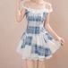 フリルオフショルチェックフレアワンピ ・78631