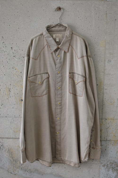 Oversized Brown Western Shirt with Orange Stitching