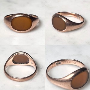 antique c1921 9ct gold ring set with brown stone
