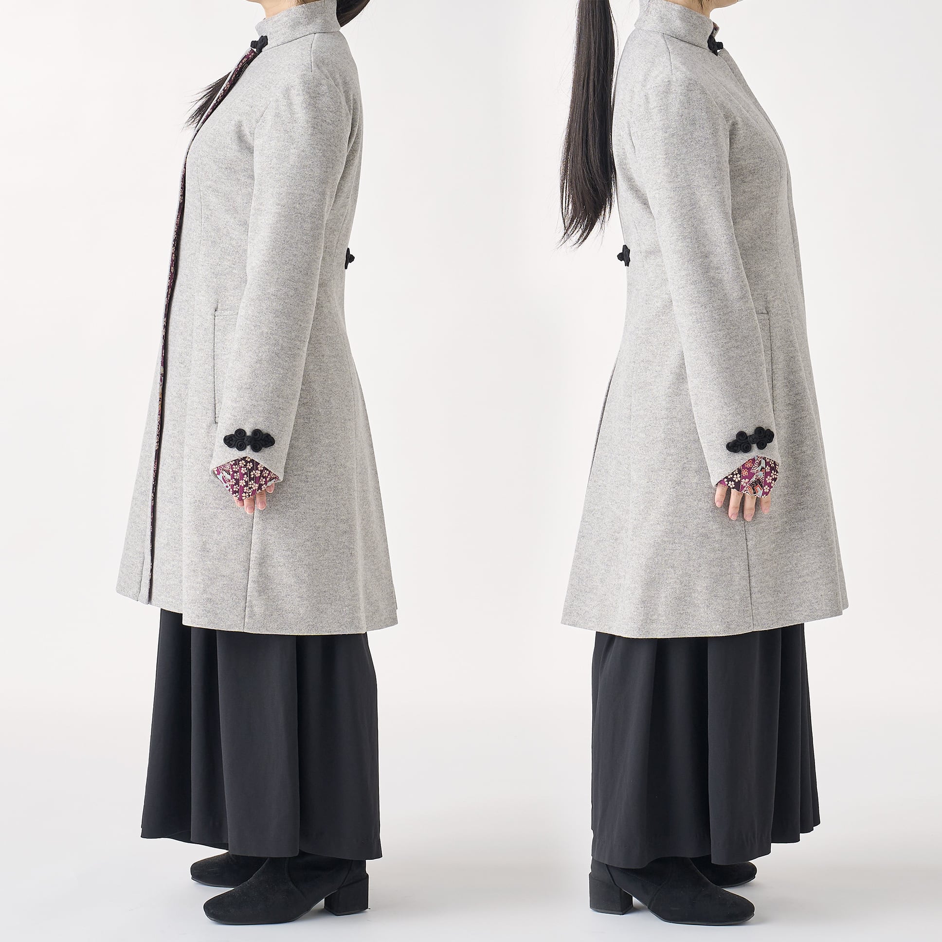 和漢折衷 和柄切替チャイナ風スタンドコート | atelier gekka
