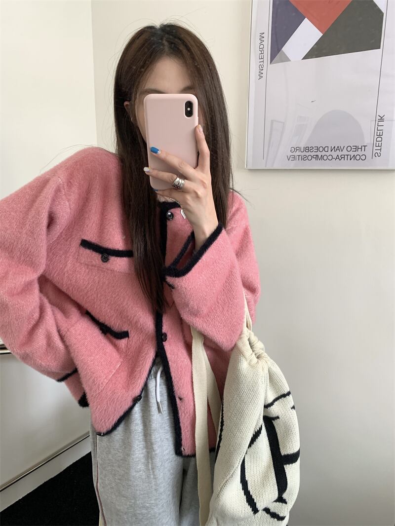 スタイルルーズニットカーディガンオータムジャケット ロング ピンク 秋物 モンロー29597993557