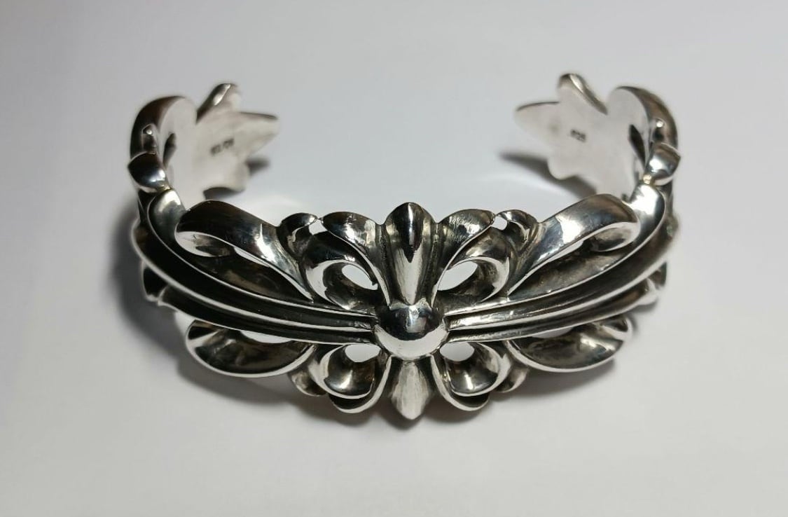 シルバー925ダブルフローラルクロスバングル / ブレスレット / カフバングル CHROME HEARTS クロムハーツ ダブルフローラルクロス カフ