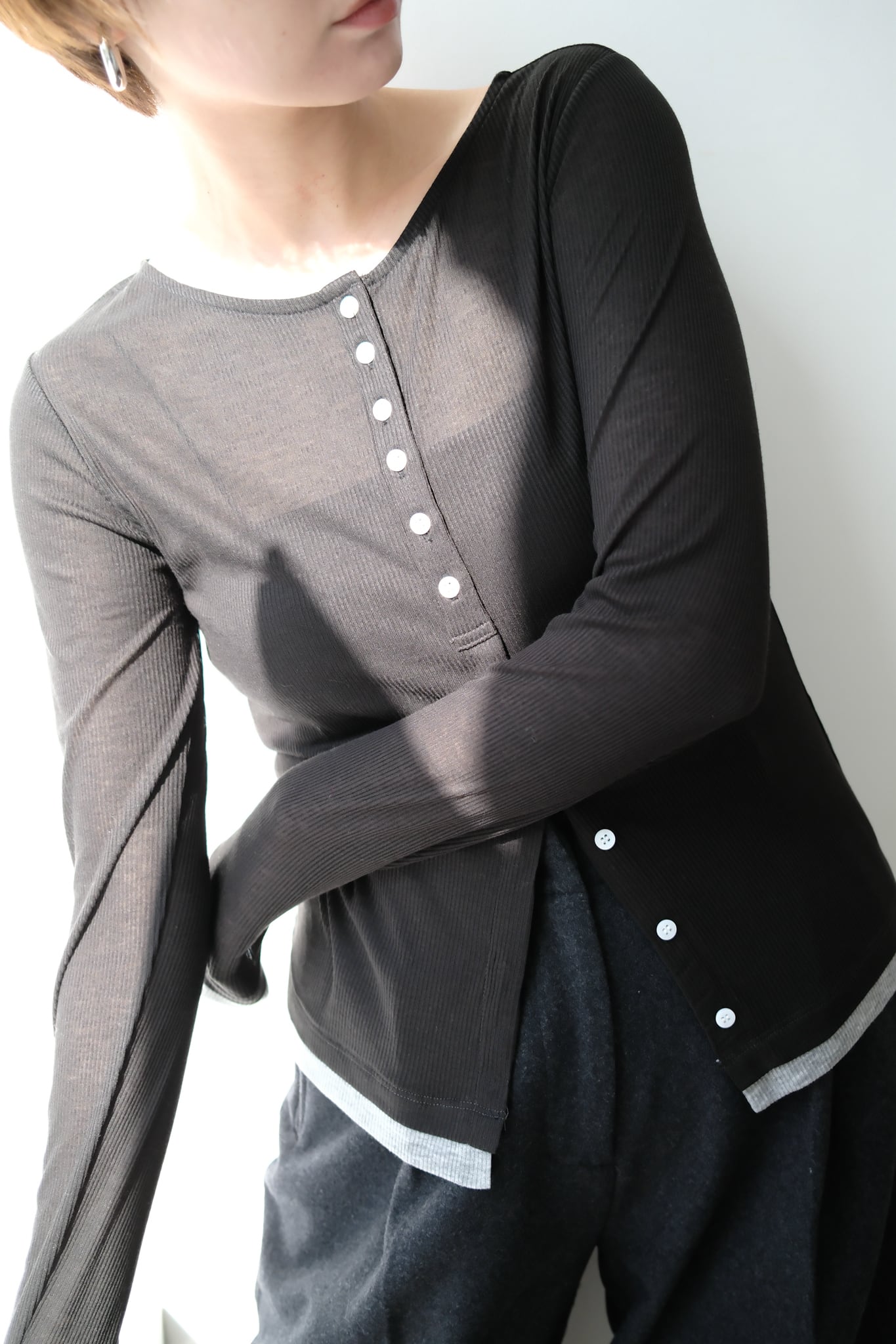 Sheer Rib Bicolor Cardigan シアーリブバイカラーカーディガン Black