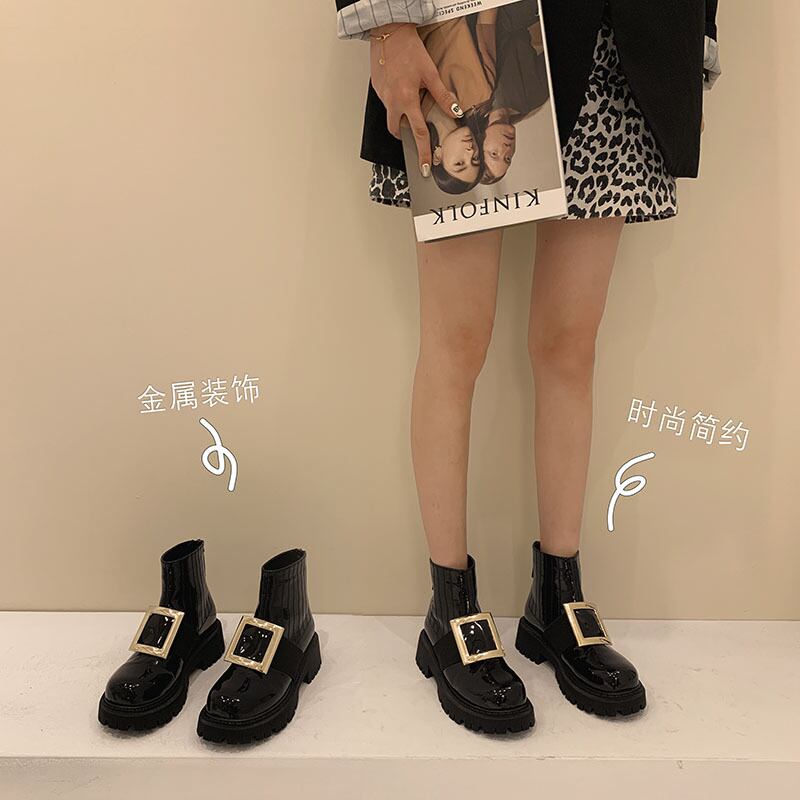 ショートブーツサマーバックルレッドスタイルスタンダード薄手 レトロ 靴 シューズ 夏物 スクウェア フェイクシューズ15257083629