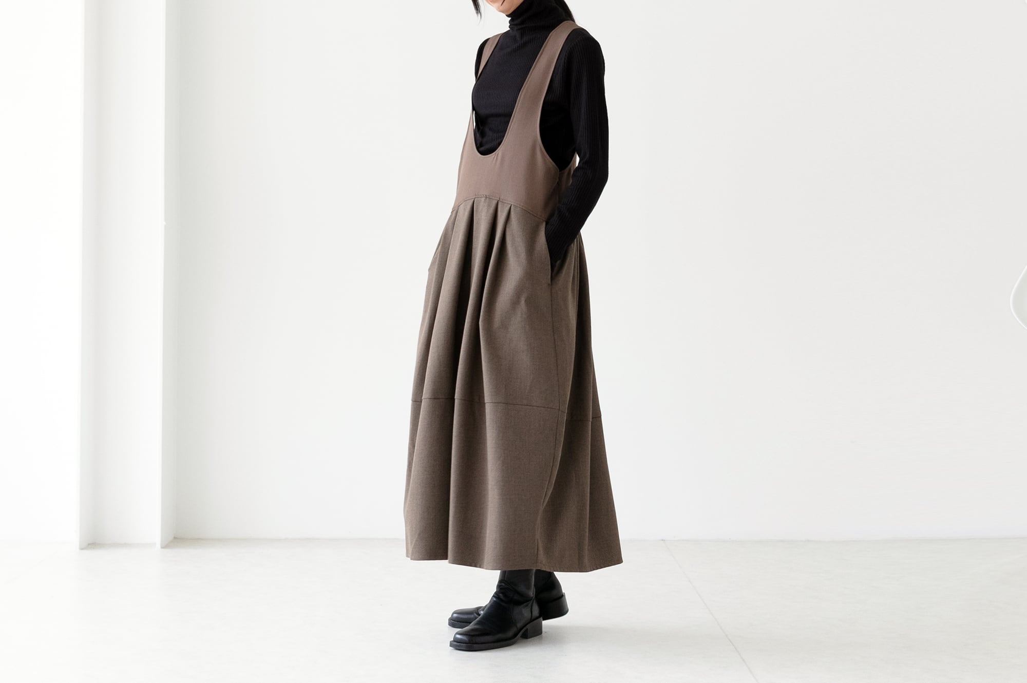 異素材ドッキングツイル - 切替コクーンワンピ