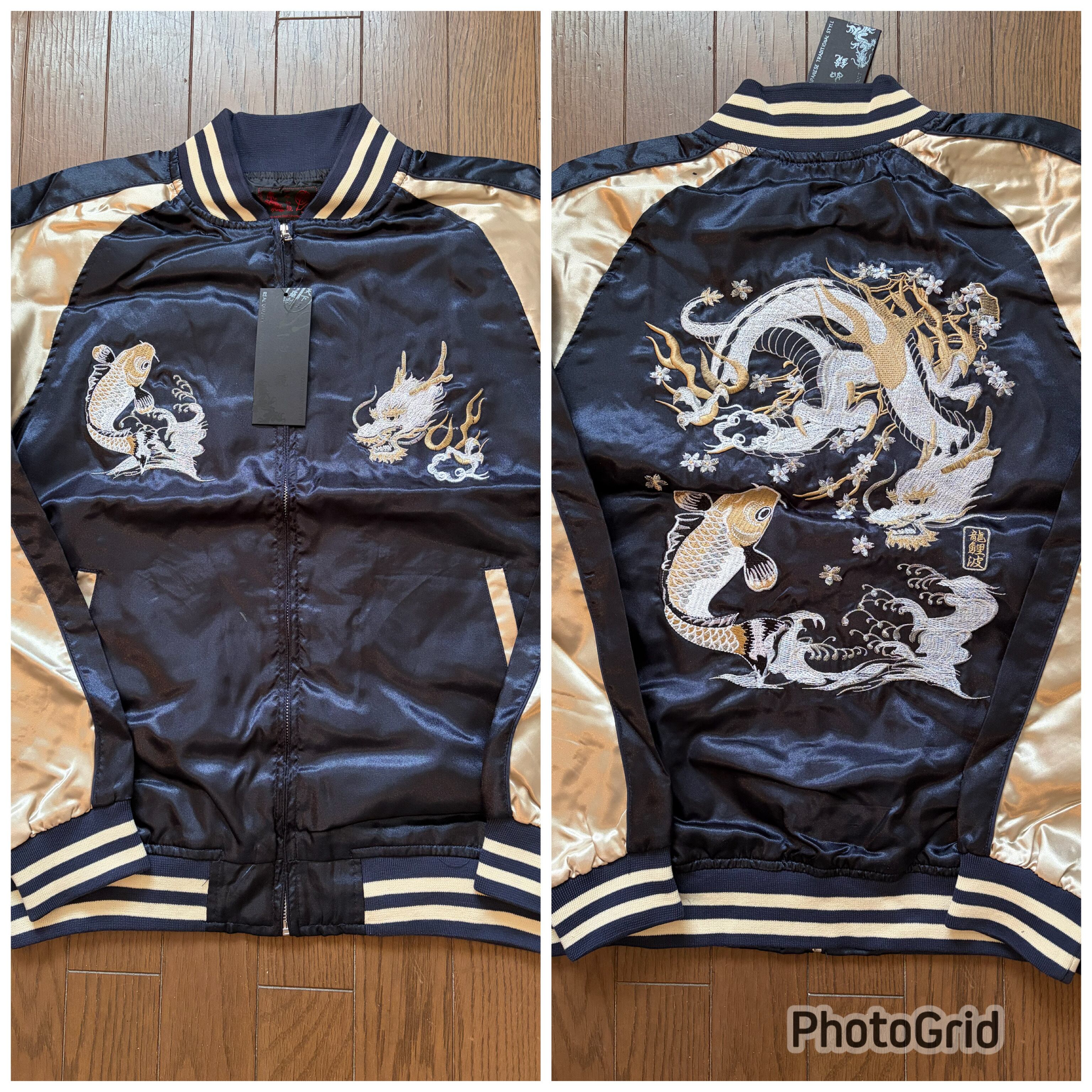 希少 横須賀 プリンス商会 55周年記念 鷹 タカ刺繍 スカジャン 黒 銀