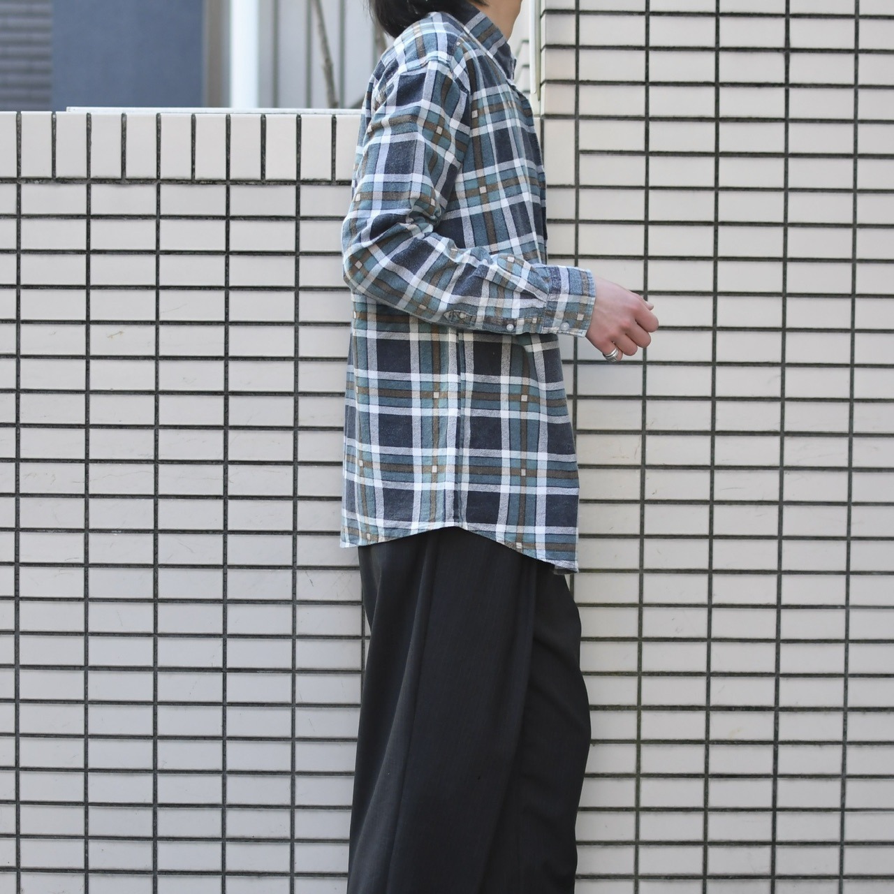 cotton light flannel check shirt blue