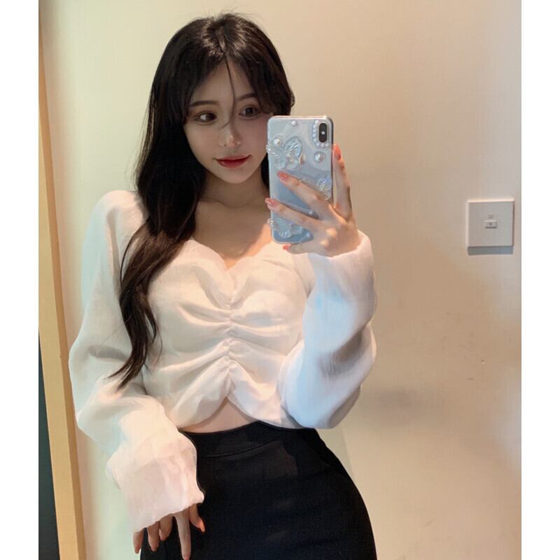 ホワイトサマーショートシフォン ロング ブラウス 夏物 ガールズファッション10752491527