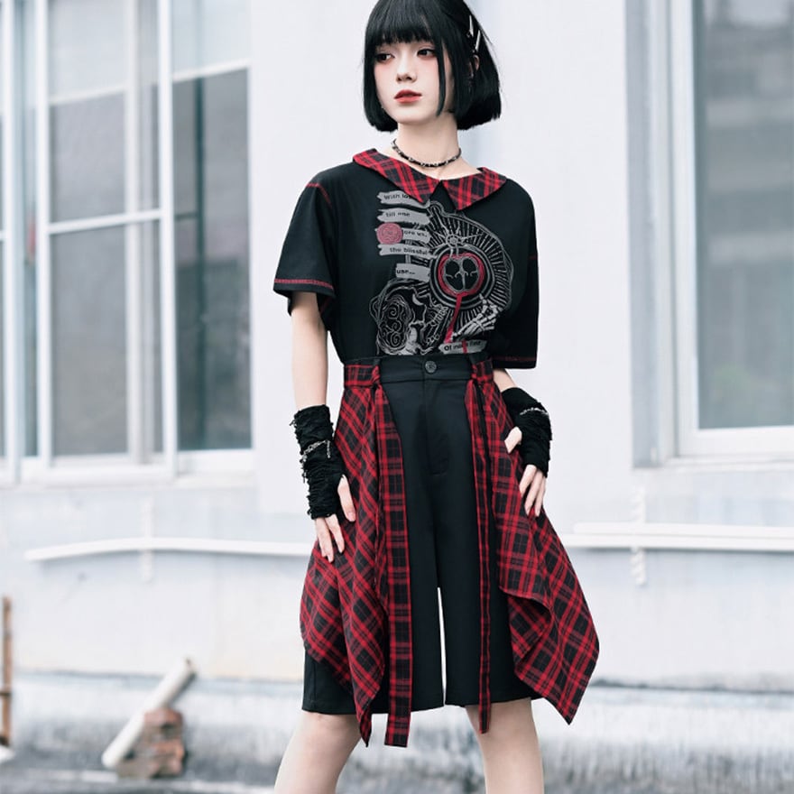 地雷系 スカートパンツ 赤黒チェック 2WAYデザイン | ゴスロリ通販