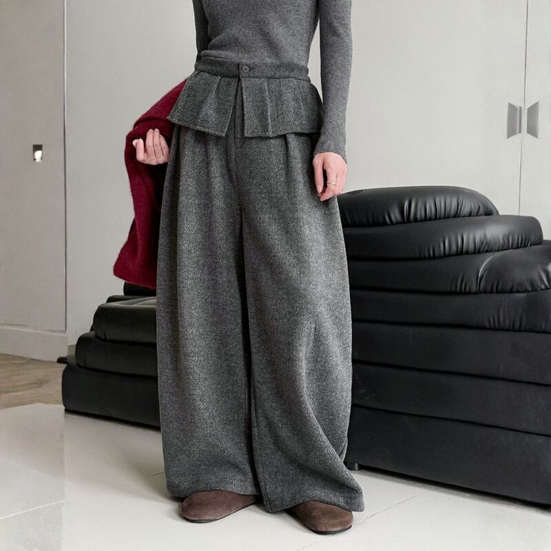 ウエストフリル ワイドレッグ ストレートパンツ ◆3color 204526