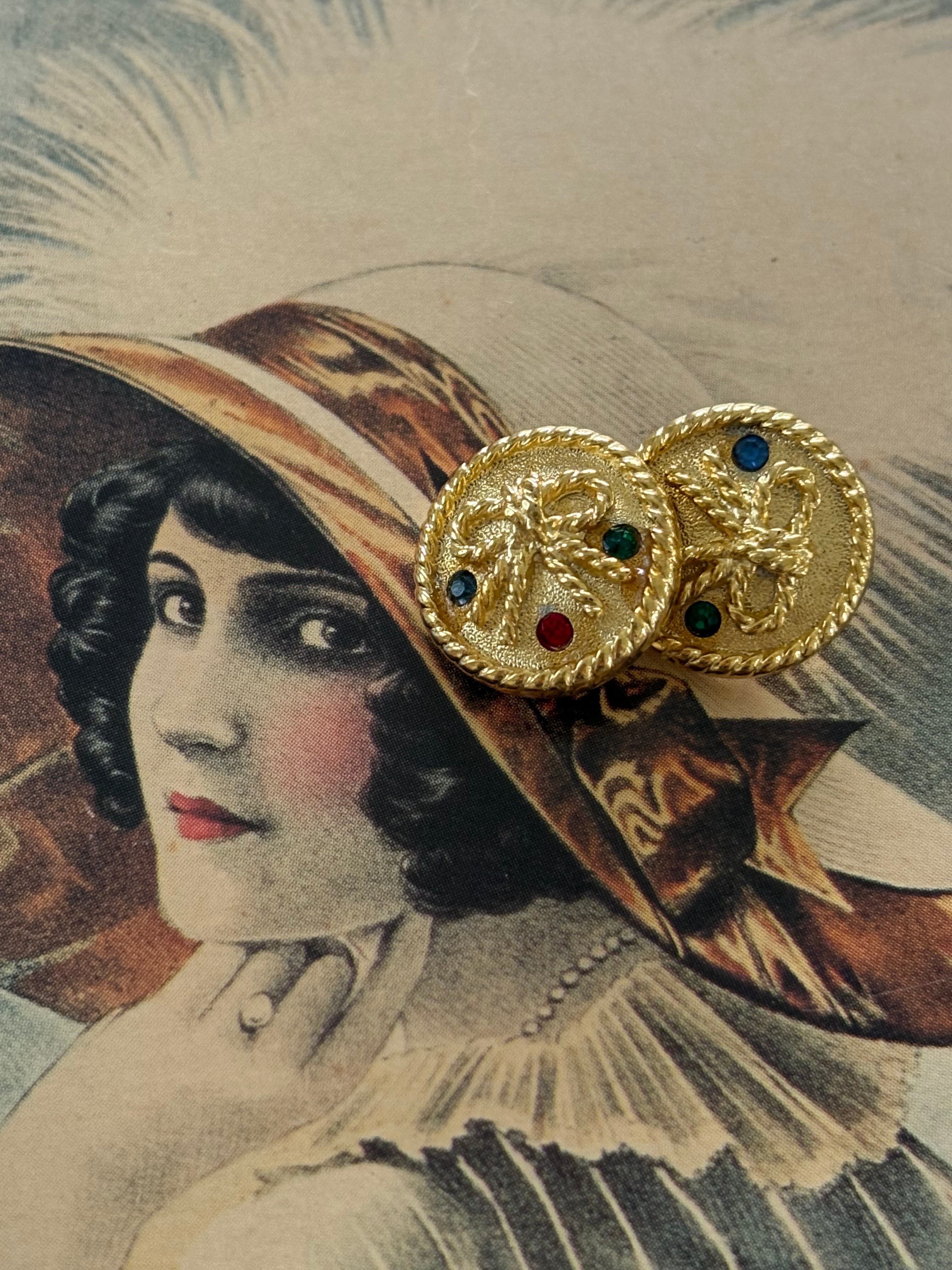 Japanese Vintage ボタン ゴールド Ruban ストーン 14mm 昭和レトロ アクセサリーパーツ 装飾材 カルトナージュ