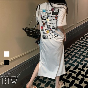 【韓国レディースファッション】バックプリントTシャツワンピース カジュアル リラクシー ゆったり 涼しい プチプラ BW2563
